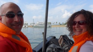 Smiles - Christine & Paul heading to our boat